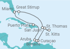 Reiseroute der Kreuzfahrt  Aruba, Curaçao, Amerikanische Jungferninseln, Puerto Rico - NCL Norwegian Cruise Line
