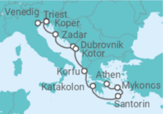 Reiseroute der Kreuzfahrt  Von Triest (Italien) nach Athen (Piräus) - NCL Norwegian Cruise Line