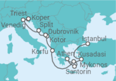 Reiseroute der Kreuzfahrt  Von Istanbul (Türkei) nach Triest (Italien) - NCL Norwegian Cruise Line