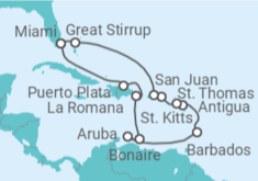 Reiseroute der Kreuzfahrt  Dominikanische Republik, Aruba, Barbados, Antigua Und Barbuda, Amerikanische Jungferninseln, Puer... - NCL Norwegian Cruise Line