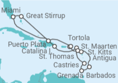 Reiseroute der Kreuzfahrt  Curaçao, Aruba, Barbados, Antigua Und Barbuda, Amerikanische Jungferninseln, Britische Jungfernin... - NCL Norwegian Cruise Line