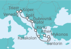 Reiseroute der Kreuzfahrt  Von Triest (Italien) nach Athen (Piräus) - NCL Norwegian Cruise Line