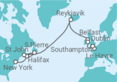 Reiseroute der Kreuzfahrt  Kanada, Antigua Und Barbuda, Island, Irland, Frankreich - NCL Norwegian Cruise Line