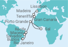 Reiseroute der Kreuzfahrt  Brasilien, Spanien, Portugal - NCL Norwegian Cruise Line