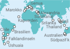 Reiseroute der Kreuzfahrt  MSC Weltreise  - MSC Cruises