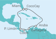 Reiseroute der Kreuzfahrt  Karibik mit ABC-Inseln und Miami Beach - Royal Caribbean