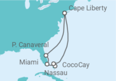 Reiseroute der Kreuzfahrt  USA, Bahamas - Royal Caribbean