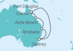 Reiseroute der Kreuzfahrt  Australien - Cunard