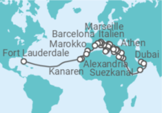 Reiseroute der Kreuzfahrt  WC Liner - Mediterranean & Transatlantic Crossing - Princess Cruises