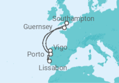 Reiseroute der Kreuzfahrt  SPAIN AND PORTUGAL - PO Cruises