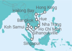 Reiseroute der Kreuzfahrt  Thailand, Kambodscha, Vietnam - Holland America Line