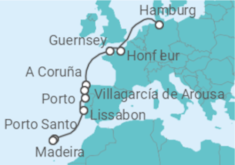 Reiseroute der Kreuzfahrt  Westeuropa mit Madeira – Kulturelle Schätze und große Geschichte - Hapag-Lloyd Cruises