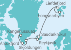 Reiseroute der Kreuzfahrt  Expedition Spitzbergen, Island und Grönland – Drei nordische Wunderwelten vereint - Hapag-Lloyd Cruises