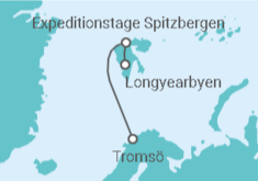 Reiseroute der Kreuzfahrt  Expedition Spitzbergen-Abenteuer – Mythos, Magie und Mitternachtssonne - Hapag-Lloyd Cruises