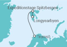 Reiseroute der Kreuzfahrt  Expedition Spitzbergen-Abenteuer – Mythos, Magie und Mitternachtssonne - Hapag-Lloyd Cruises