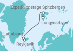 Reiseroute der Kreuzfahrt  Expedition Island und Spitzbergen – Naturschauspiele voller Kontraste - Hapag-Lloyd Cruises