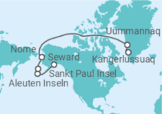 Reiseroute der Kreuzfahrt  Expedition Nordwestpassage (West-Ost-Route) – Nordpolarepos mit der HANSEATIC Inspiration - Hapag-Lloyd Cruises