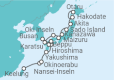 Reiseroute der Kreuzfahrt  Unbekanntes Japan und Südkorea – Miteinander der Gegensätze in Fernost - Hapag-Lloyd Cruises