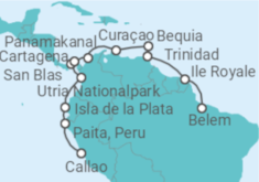 Reiseroute der Kreuzfahrt  Expedition Süd- und Mittelamerika mit Panamakanal – Acht Länder, unzählige Naturjuwele - Hapag-Lloyd Cruises