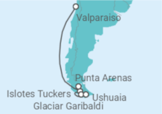 Reiseroute der Kreuzfahrt  Expedition Chilenische Fjorde – Urzeit-Labyrinth am Ende der Welt - Hapag-Lloyd Cruises