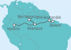 Reiseroute der Kreuzfahrt  Expedition Amazonas – Am Puls einer exotischen Lebensader - Hapag-Lloyd Cruises