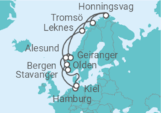 Reiseroute der Kreuzfahrt  Norwegens Fjorde und das Nordkap - Hapag-Lloyd Cruises