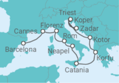 Reiseroute der Kreuzfahrt  Von Barcelona nach Triest (Italien) - NCL Norwegian Cruise Line
