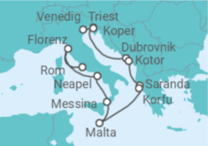 Reiseroute der Kreuzfahrt  Von Triest (Italien) nach Civitavecchia (Rom) - NCL Norwegian Cruise Line