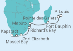Reiseroute der Kreuzfahrt  Von Kapstadt (Südafrika) nach Mauritius (Port Luis) - NCL Norwegian Cruise Line