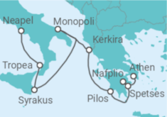 Reiseroute der Kreuzfahrt  Die Sonnenseiten Südeuropas - Hapag-Lloyd Cruises