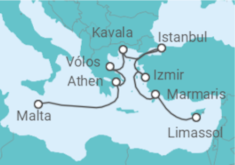 Reiseroute der Kreuzfahrt  Auf Zeitreise am östlichen Mittelmeer - Hapag-Lloyd Cruises