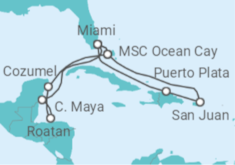 Reiseroute der Kreuzfahrt  Honduras, Mexiko, USA, Puerto Rico Alles Inklusive - MSC Cruises