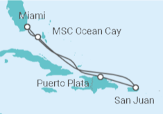 Reiseroute der Kreuzfahrt  Große Antillen und Bahamas
- MSC Cruises