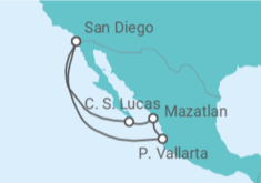 Reiseroute der Kreuzfahrt  Mexiko - Holland America Line