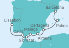Reiseroute der Kreuzfahrt  Spanien, Gibraltar - WindStar Cruises