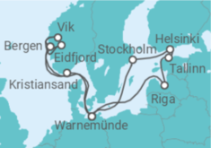 Reiseroute der Kreuzfahrt  Norwegen & Ostsee ab Warnemünde - AIDA