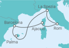 Reiseroute der Kreuzfahrt  Mediterrane Schätze ab Barcelona - AIDA