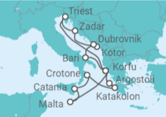 Reiseroute der Kreuzfahrt  Adria & Mittelmeerinseln ab Triest - AIDA