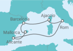 Reiseroute der Kreuzfahrt  Osterreise durchs Mittelmeer ab Barcelona - AIDA