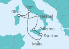 Reiseroute der Kreuzfahrt  Italien & Malta - AIDA
