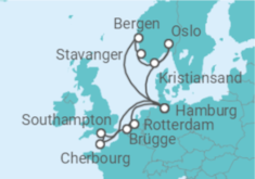 Reiseroute der Kreuzfahrt  Metropolen & Südnorwegen ab Hamburg - AIDA