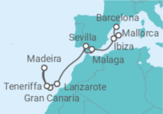 Reiseroute der Kreuzfahrt  Von Barcelona nach Teneriffa - AIDA