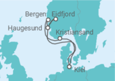 Reiseroute der Kreuzfahrt  Norwegen - AIDA