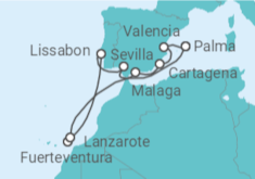 Reiseroute der Kreuzfahrt  Spanien, Portugal & Kanaren - AIDA