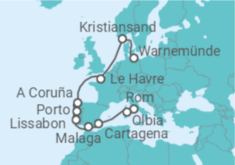 Reiseroute der Kreuzfahrt  Von Rom nach Warnemünde - AIDA