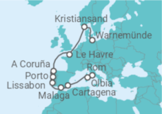 Reiseroute der Kreuzfahrt  Von Rom nach Warnemünde - AIDA