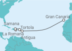 Reiseroute der Kreuzfahrt  Von der Dominikanischen Republik nach Gran Canaria - AIDA