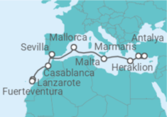 Reiseroute der Kreuzfahrt  Von Antalya nach Fuerteventura - AIDA