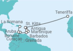 Reiseroute der Kreuzfahrt  Von der Dominikanischen Republik nach Teneriffa - AIDA