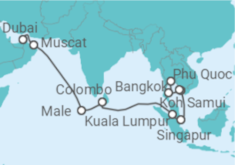 Reiseroute der Kreuzfahrt  Von Dubai nach Bangkok - AIDA